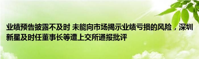 业绩预告披露不及时 未能向市场揭示业绩亏损的风险，深圳新星及时任董事长等遭上交所通报批评