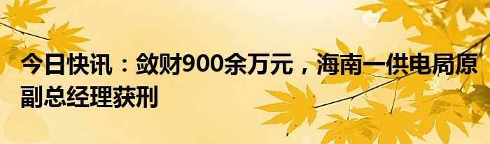 今日快讯：敛财900余万元，海南一供电局原副总经理获刑