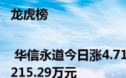 龙虎榜 | 华信永道今日涨4.71%，知名游资孙哥买入1215.29万元