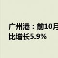 广州港：前10月预计完成集装箱吞吐量2094万标准箱，同比增长5.9%